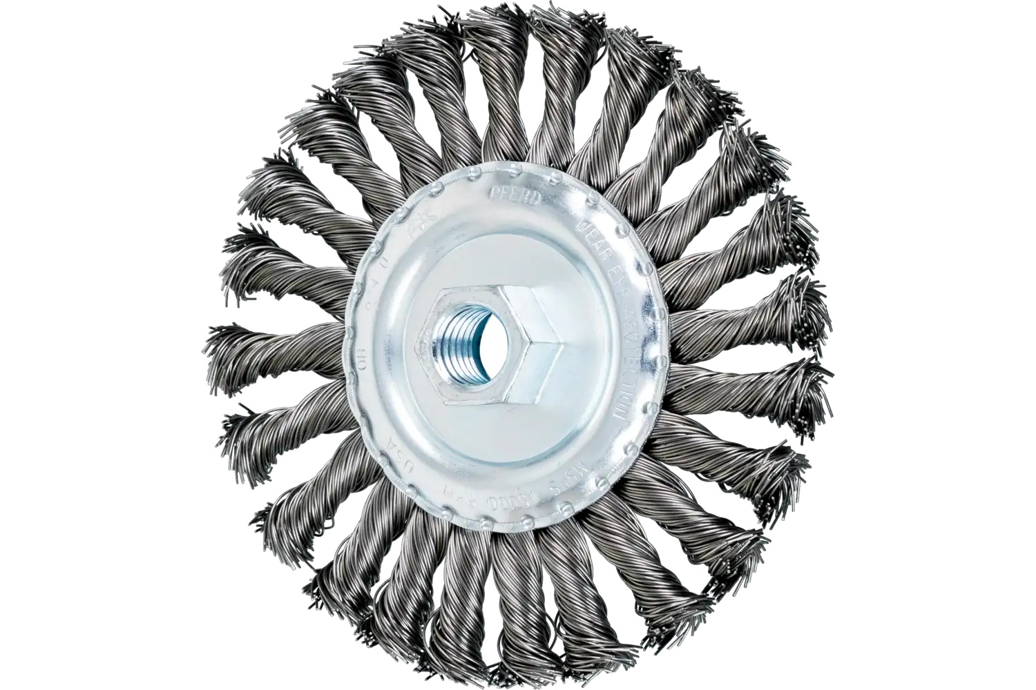 Picture of Pferd Standard Twist Knot Wire Wheel Brush 5" Dia. .020 Carbon Steel 5/8-11" Thread